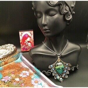 Fantasy Peacock Ornate Fancy Statement Storybook Line Artisan Necklace 20"